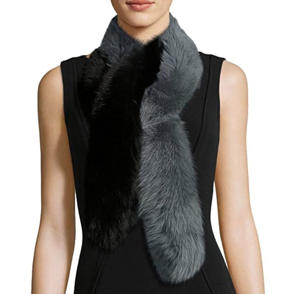 Charlotte Simone NEW $260 Women's Two-Tone Faux-Fur Stole Scarf, Black & Gray